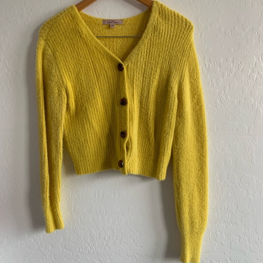 Love Tree Cropped Neon Yellow Sweater